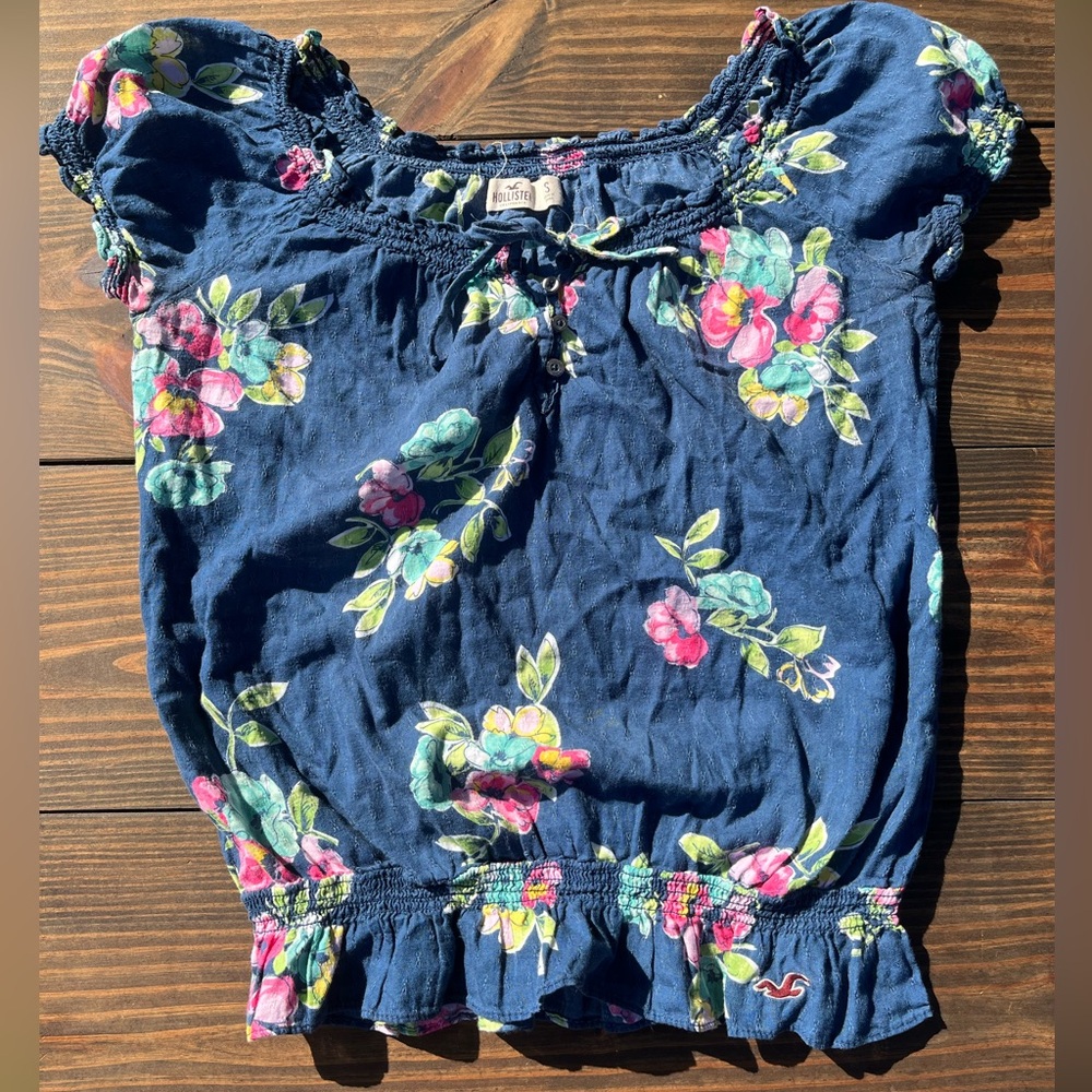 Hollister Floral Blue Blouse